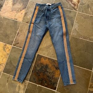 7 For All Mankind Blue Skinny Jeans with Gold Stripes